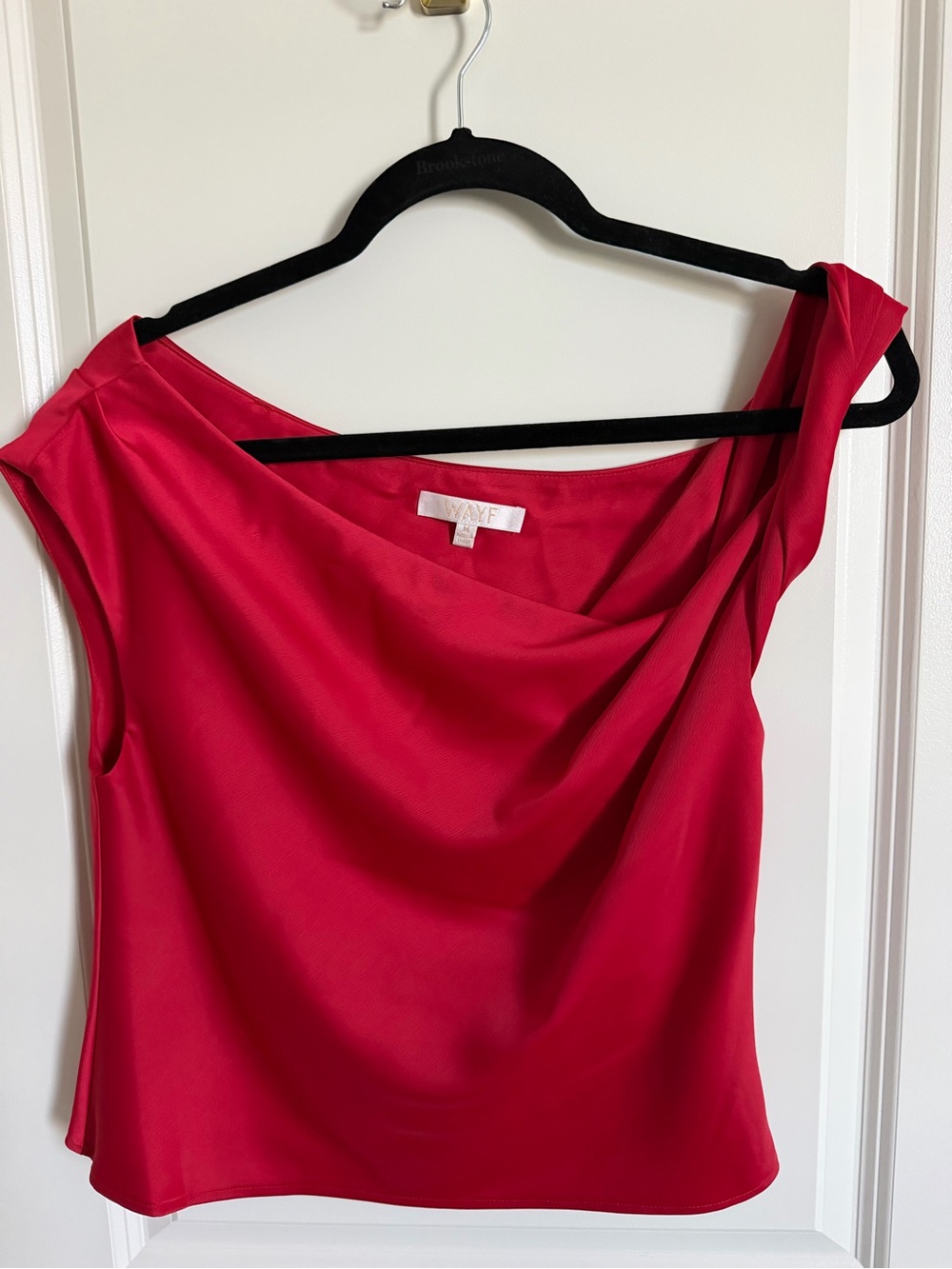 Wayf One-Shoulder Draped Red Top